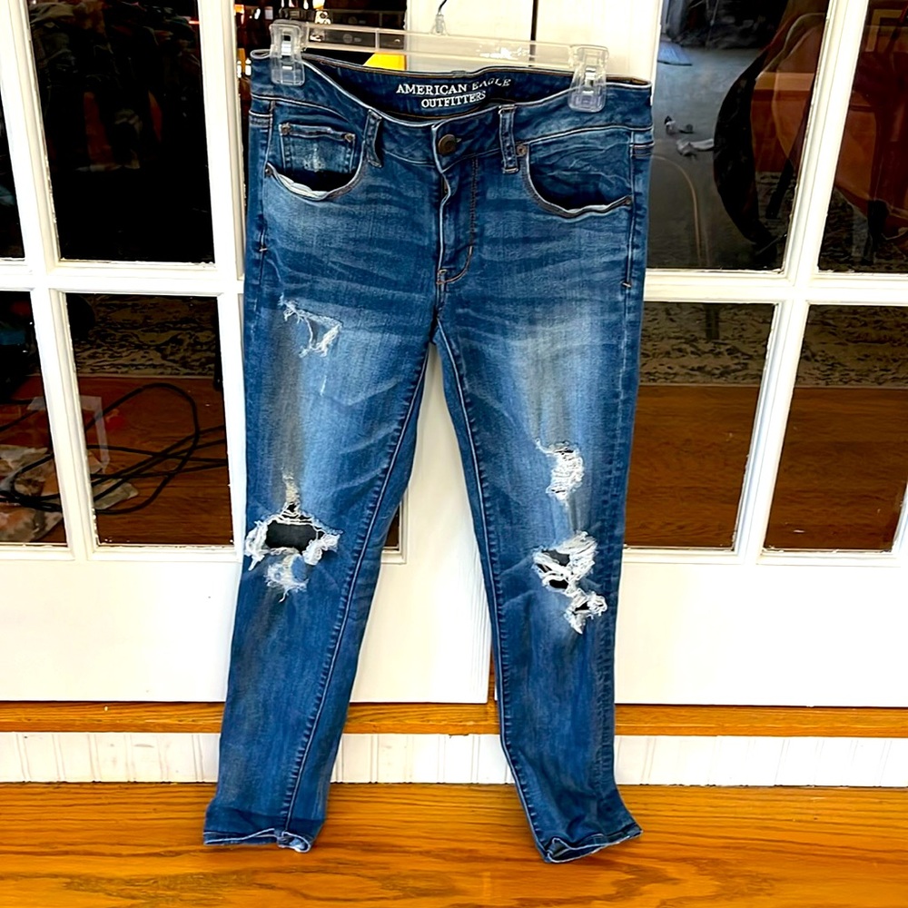 American Eagle super stretch mid rise destroyed skinny jeans